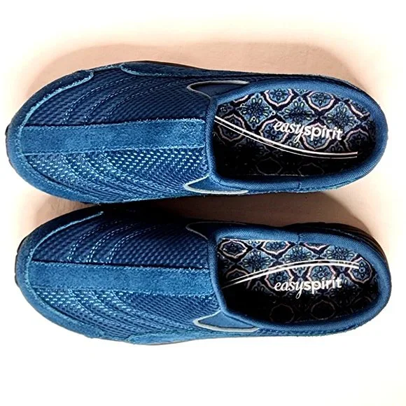 Easy Spirit Traveltime Mule Comfort Shoes Turquoise Leather Fabric - Picture 2 of 9